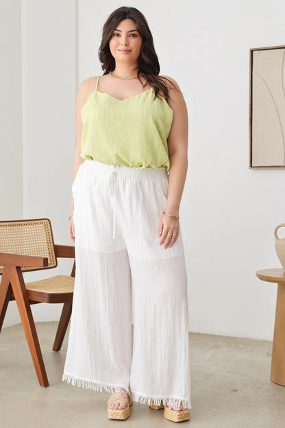 Plus Size Boho Wide Leg Frayed Hem Pants