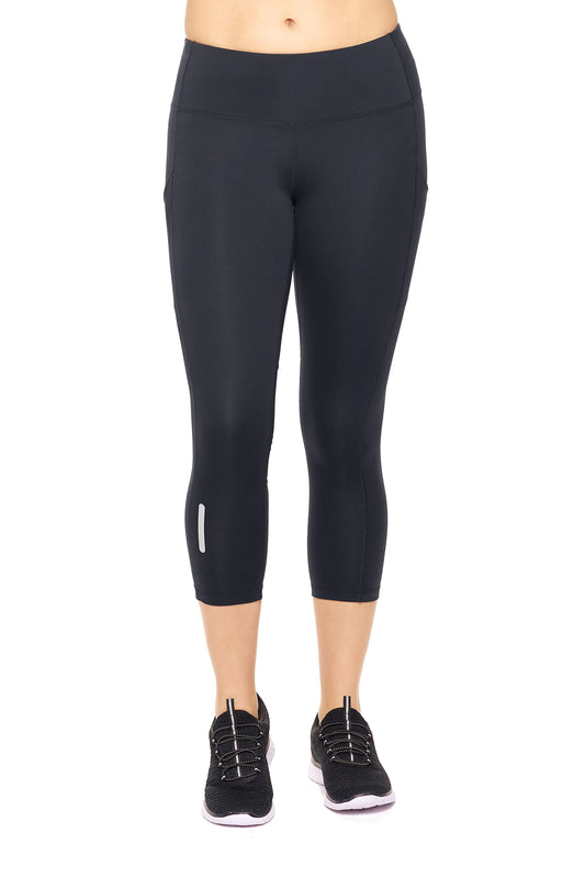 Women's Mid-Rise Pocketed Mesh Panel Capri Leggings