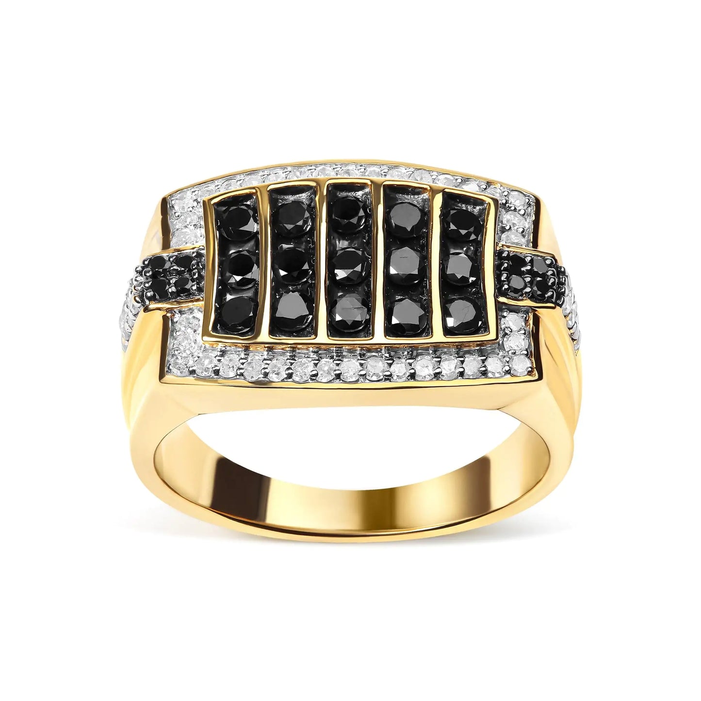 Men's 10K Yellow Gold 1.00 Cttw White and Black Treated Diamond Cluster Ring (Black / I-J Color, I2-I3 Clarity)