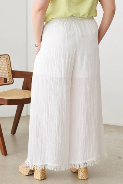 Plus Size Boho Wide Leg Frayed Hem Pants