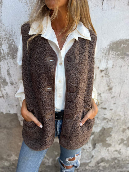 Lambswool Fleece Button Jacket Vest Coat