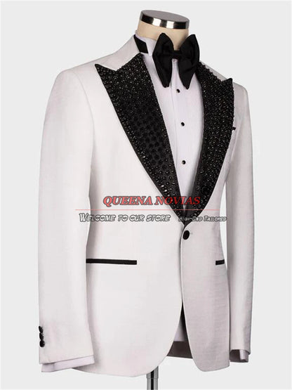 Black Groom Wedding Suits For Men Luxury Crystals Beading Jacket Vest Pants 3 Pieces Prom Tuxedos Tailor-Made Male Clothing 2024