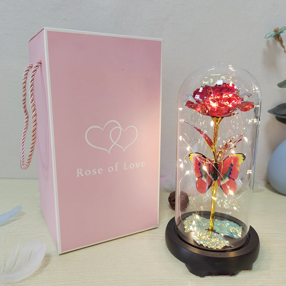 Valentinstagsgeschenk, ewige Rose, LED-Lichtfolienblume in Glasabdeckung, Muttertag, Hochzeit, Gastgeschenke, Brautjungfern-Geschenk