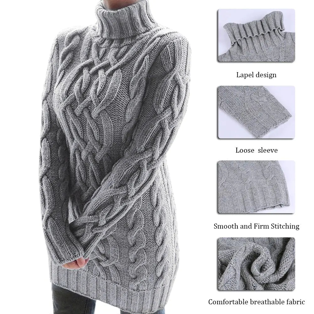 Turtleneck Twist Knitted Sweater Dress