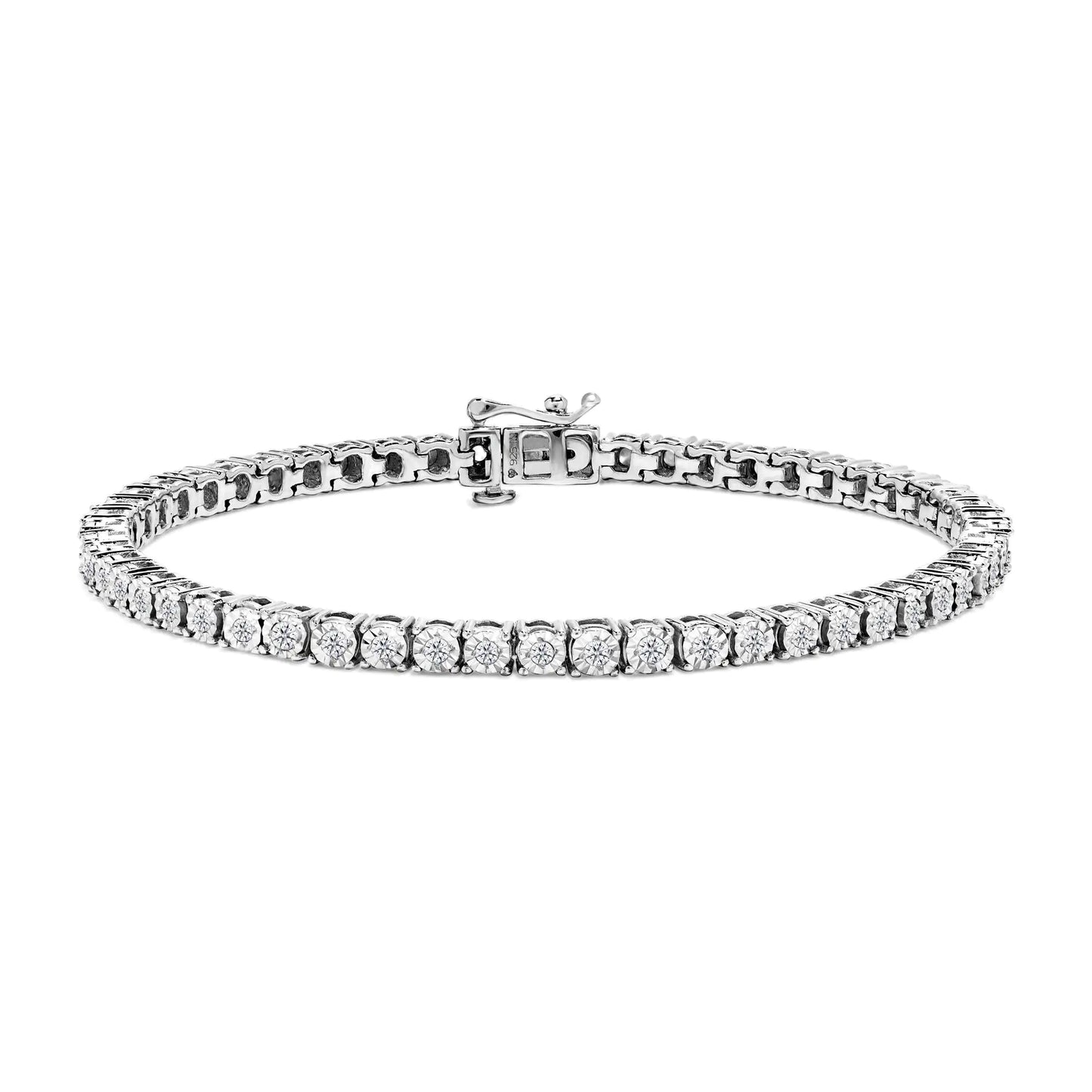 .925 Sterling Silver 1.0 Cttw Miracle - Set Diamond Round Faceted Bezel Tennis Bracelet (I - J Color, I3 Clarity) - Jaazi Intl