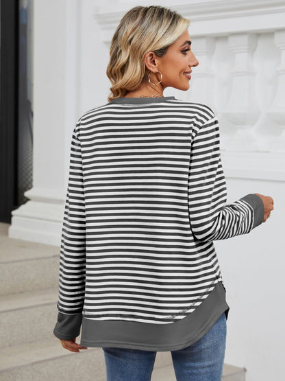 Striped Round Neck Long Sleeve Sweatshirt