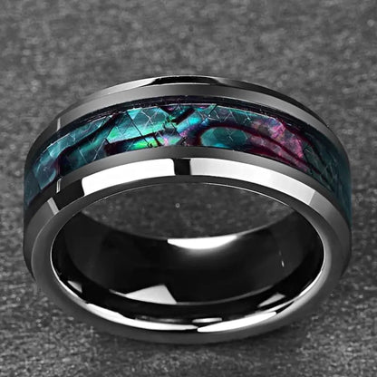 Abalone Shell Beveled Tungsten Carbide Ring - Jaazi Intl