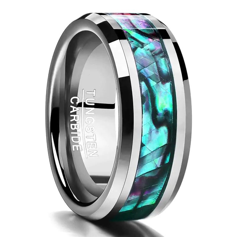 Abalone Shell Beveled Tungsten Carbide Ring - Jaazi Intl