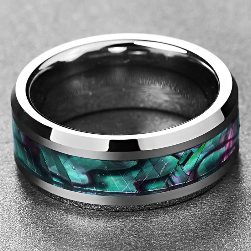 Abalone Shell Beveled Tungsten Carbide Ring - Jaazi Intl