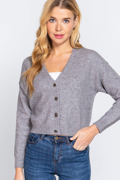 ACTIVE BASIC V-Neck Button Up Long Sleeve Knit Cardigan - Jaazi Intl