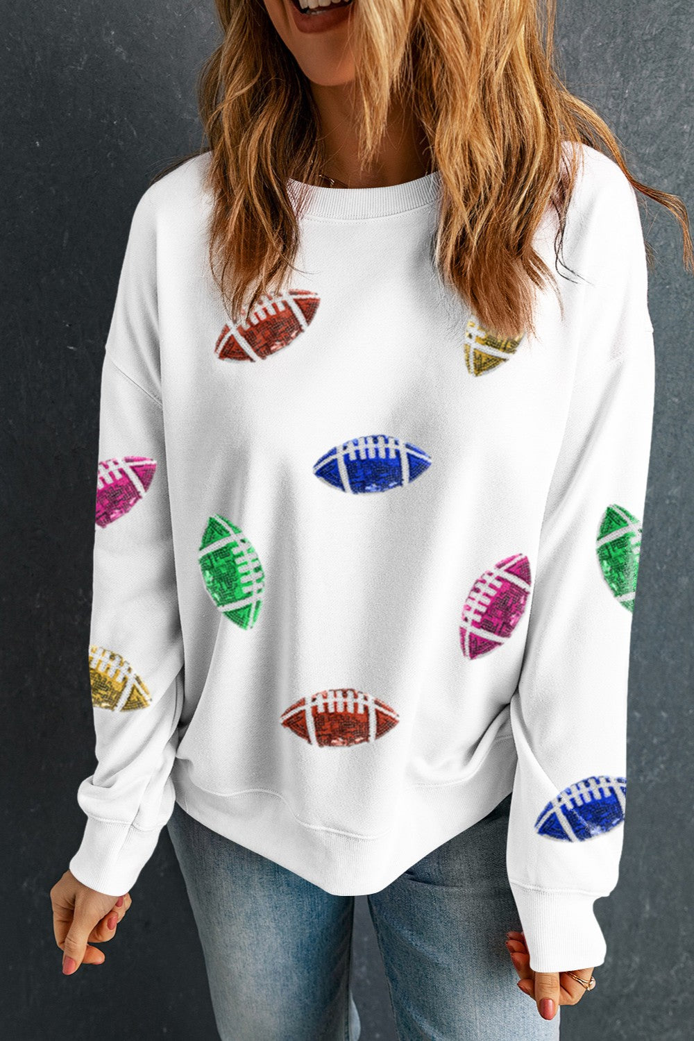 Football Round Neck Long Sleeve Sweatshirt