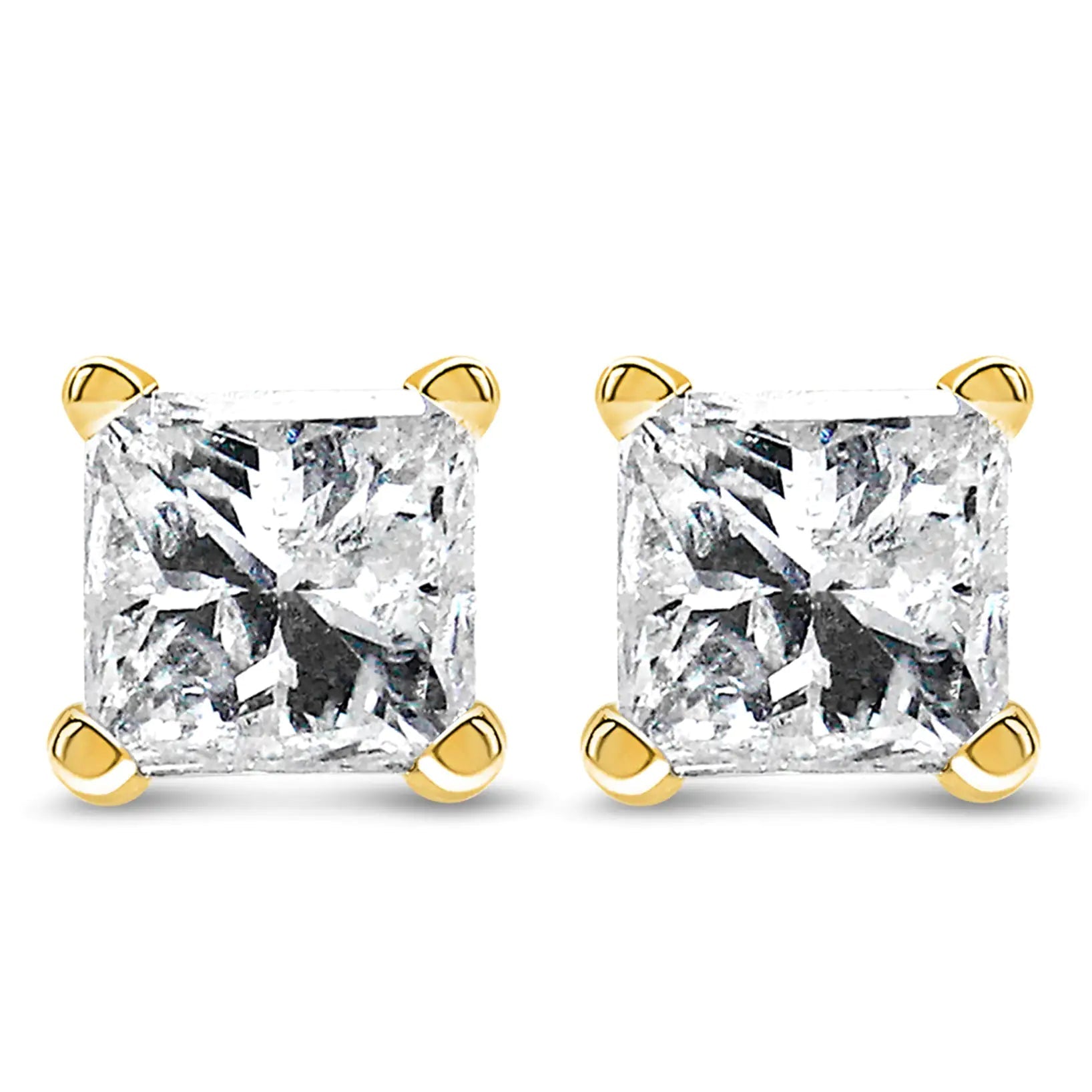 AGS Certified 14K Gold 4 - Prong Set Princess - Cut Solitaire Diamond Push Back Stud Earrings (J - K Color, I1 - I2 Clarity) - Jaazi Intl