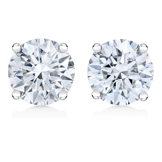 AGS Certified 14K White Gold 1.0 Cttw 4 - Prong Set Brilliant Round - Cut Solitaire Diamond Push Back Stud Earrings (H - I Color, SI2 - I1 Clarity) - Jaazi Intl