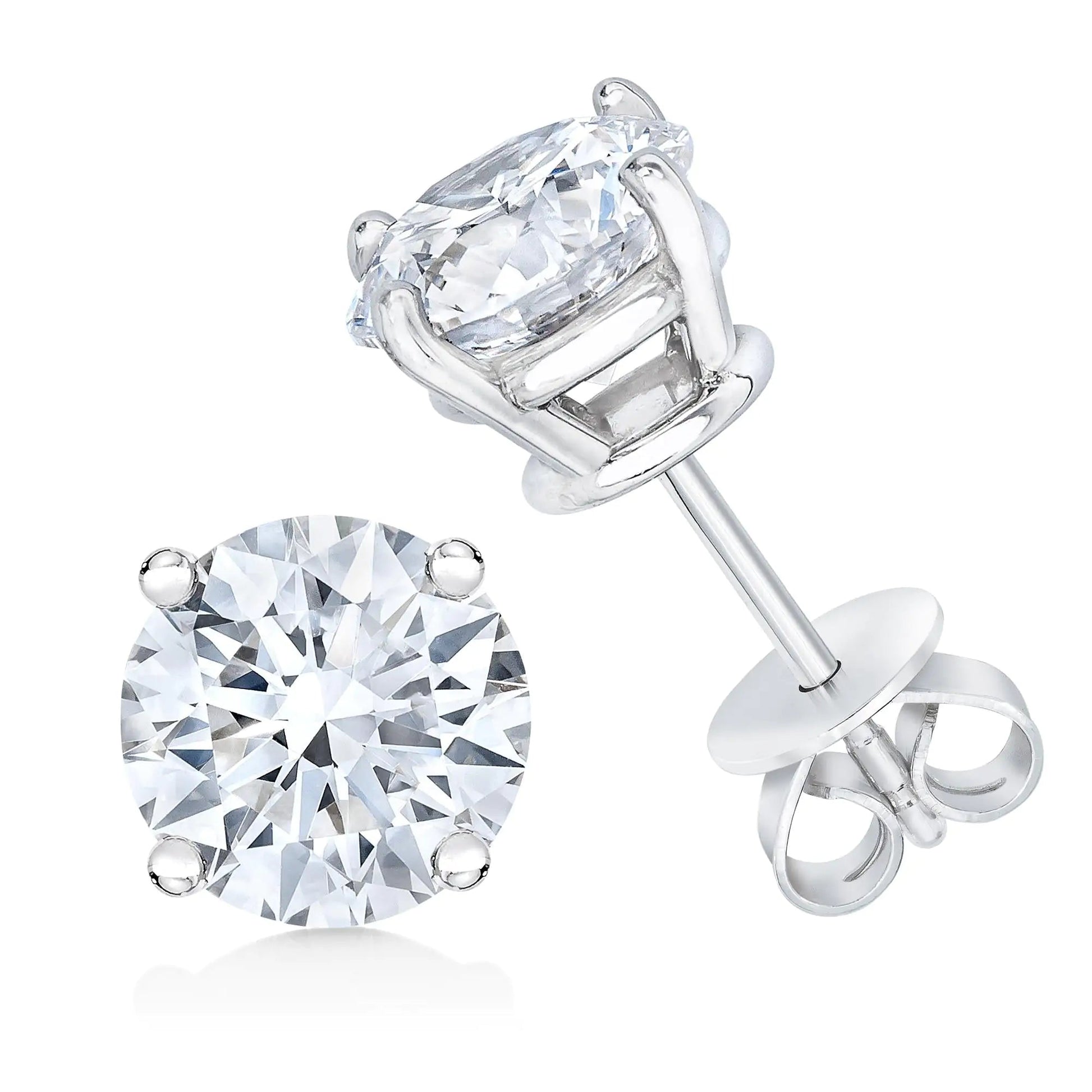 AGS Certified 14K White Gold 1.0 Cttw 4 - Prong Set Brilliant Round - Cut Solitaire Diamond Push Back Stud Earrings (H - I Color, SI2 - I1 Clarity) - Jaazi Intl