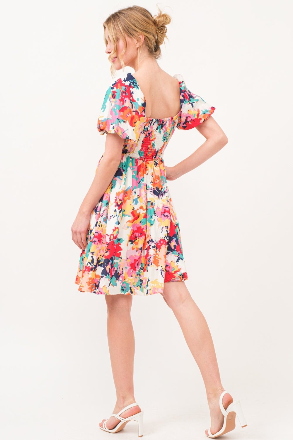 And The Why Square Neck Puff Sleeve Floral Dress - Jaazi Intl