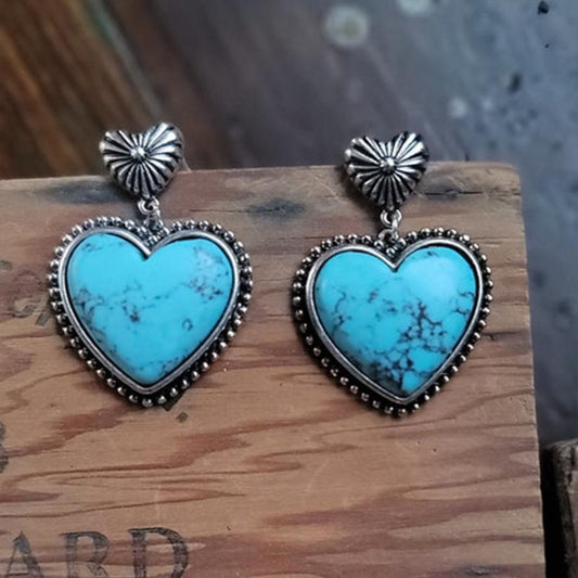 Artificial Turquoise Alloy Heart Dangle Earrings - Jaazi Intl