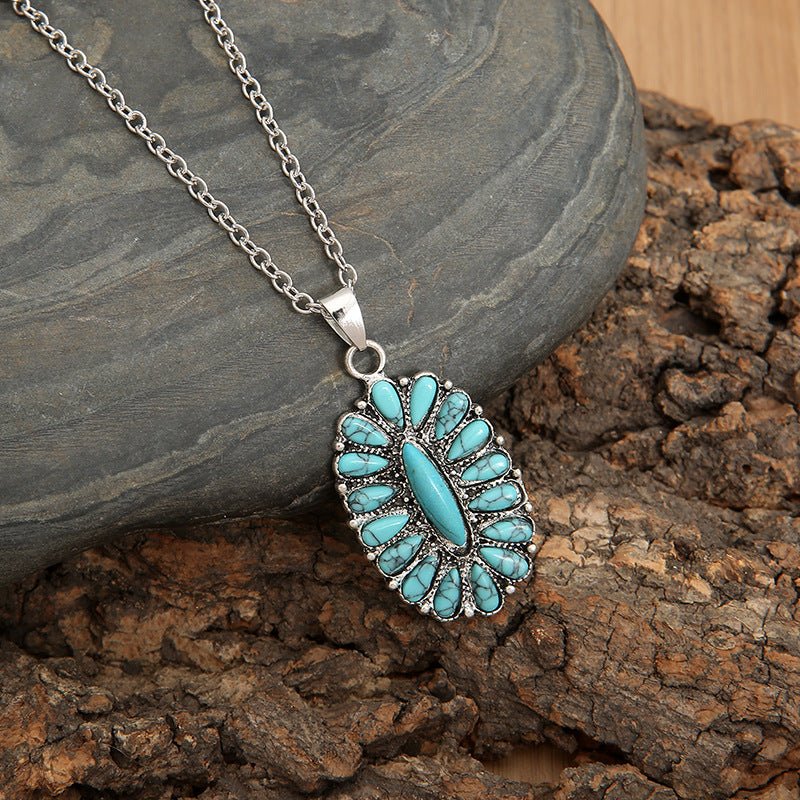 Artificial Turquoise Pendant Alloy Necklace - Jaazi Intl