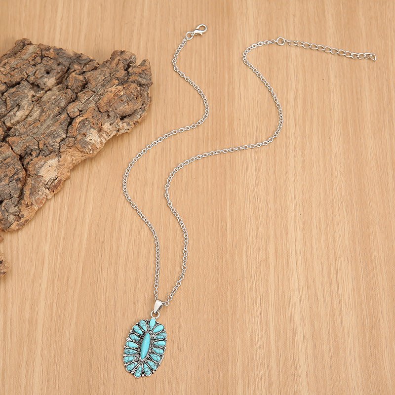 Artificial Turquoise Pendant Alloy Necklace - Jaazi Intl