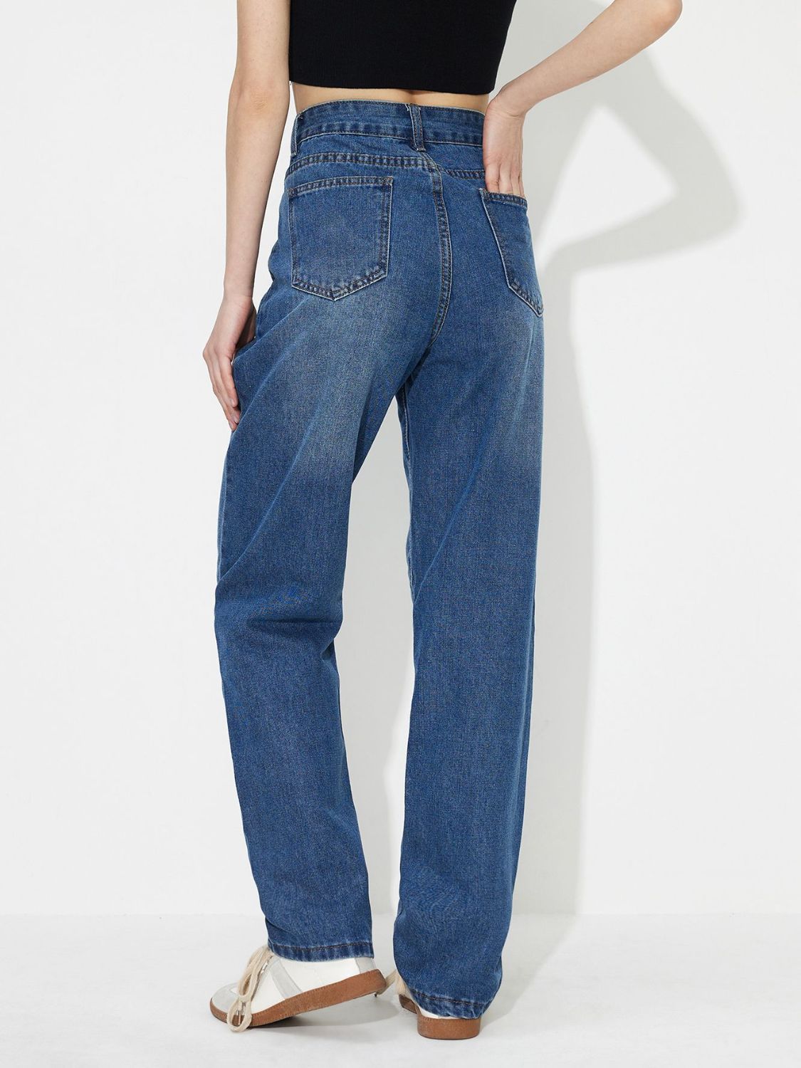 Asymmetric Waist Jeans with Pockets - Jaazi Intl