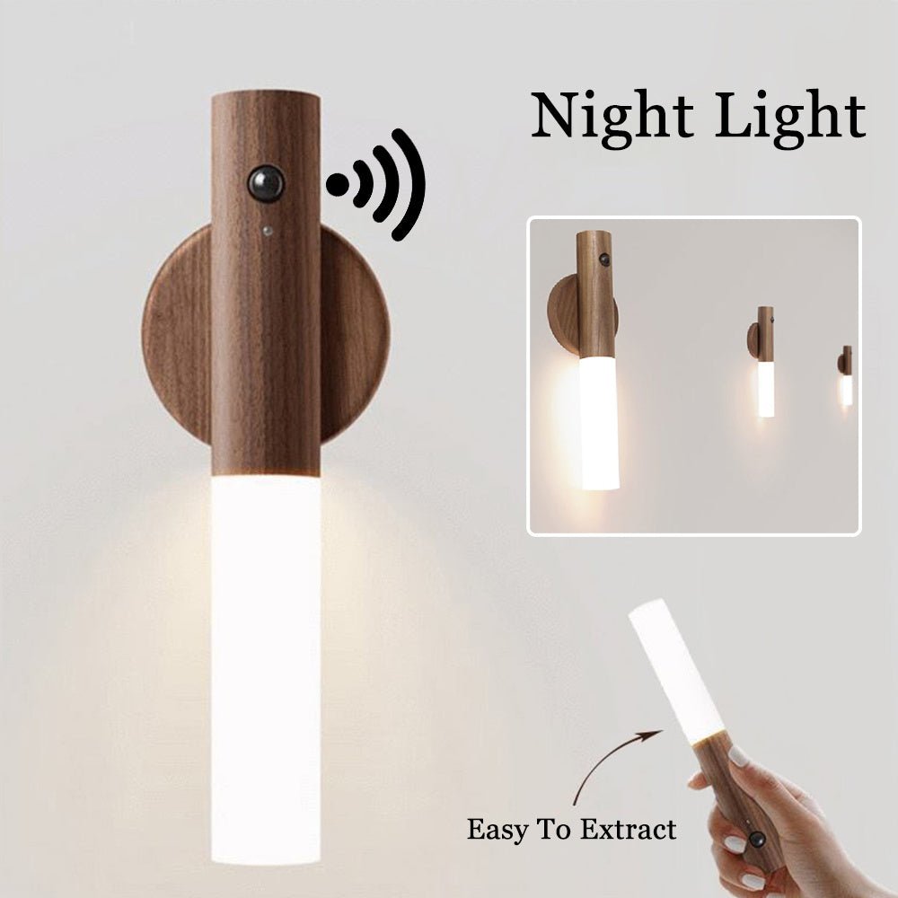 Auto LED USB Magnetic Wood Wireless Night Light Corridors Porch Lights PIR Motion Sensor Wall Light Cabinet Lamp - Jaazi Intl