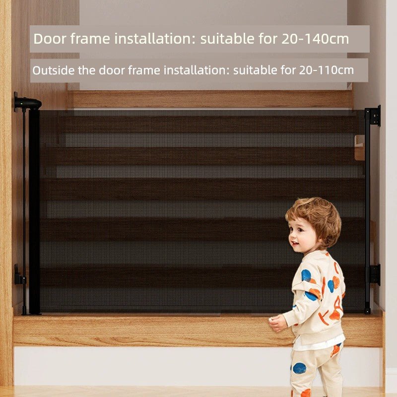 Automatic Retractable Door Fence Baby Kids Fence Indoor Stair Entrance Protective Grating Dogs and Cats Pet Crawling Fence - Jaazi Intl