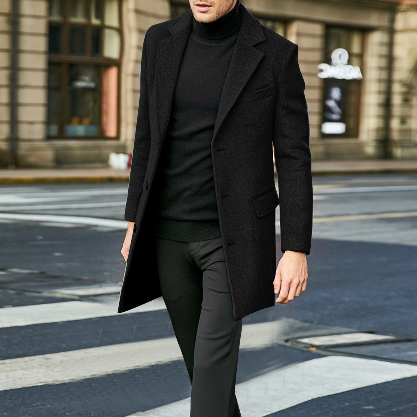 Men's Long Sleeved Woolen Coat