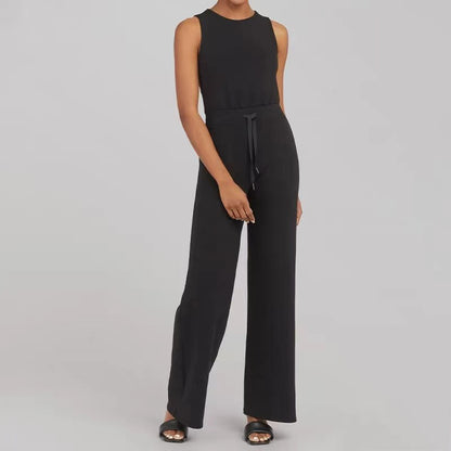 Solid Color Jumpsuit Sleeveless Tops Tie Elastic Pants Romper