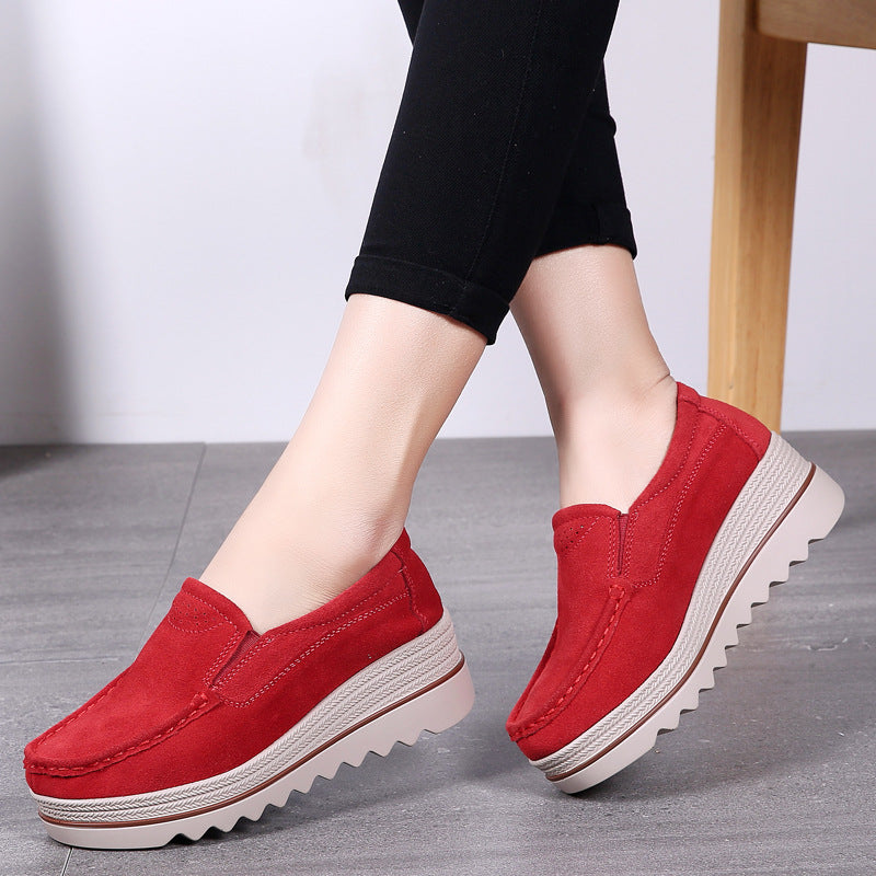 Thick-soled Flat Shoes Anti-slip Suede Height Increasing Shoes For Women