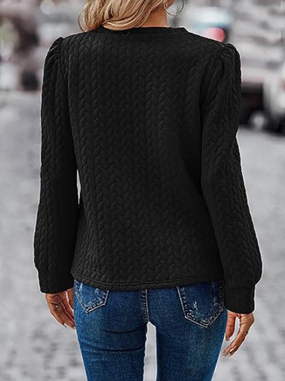 Textured Round Neck Long Sleeve Sweatshirt