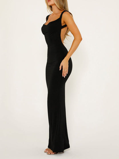 Backless Wide Strap Maxi Dress - Jaazi Intl