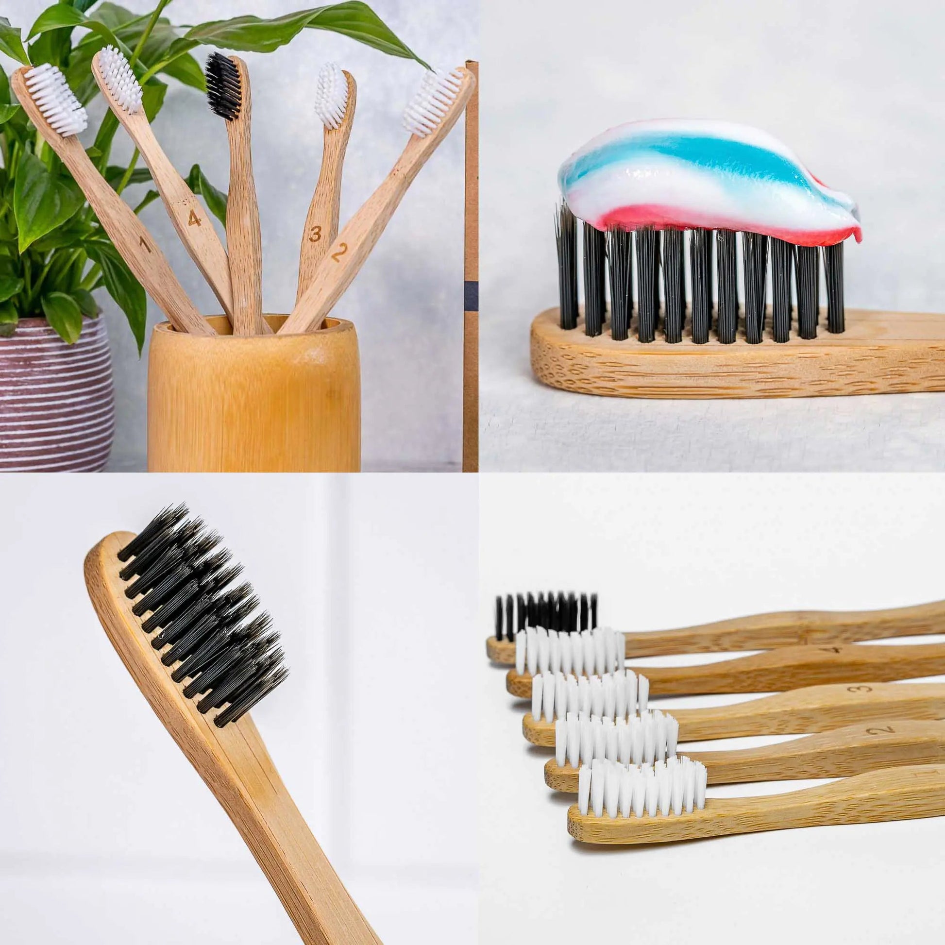 Bamboo Toothbrush Set 5 - Pack - Bamboo Toothbrushes with Medium Bristles for Adults - Eco - Friendly, Biodegradable, Natural Wooden Toothbrushes - Jaazi Intl