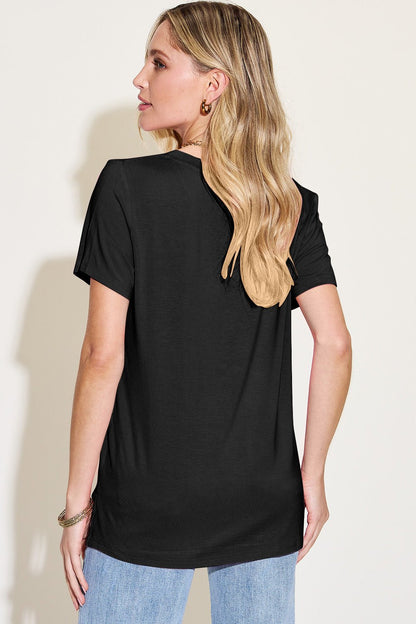 Basic Bae Bamboo Full Size V - Neck High - Low T - Shirt - Jaazi Intl