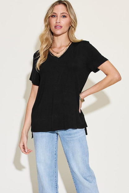 Basic Bae Full Size V - Neck High - Low T - Shirt - Jaazi Intl