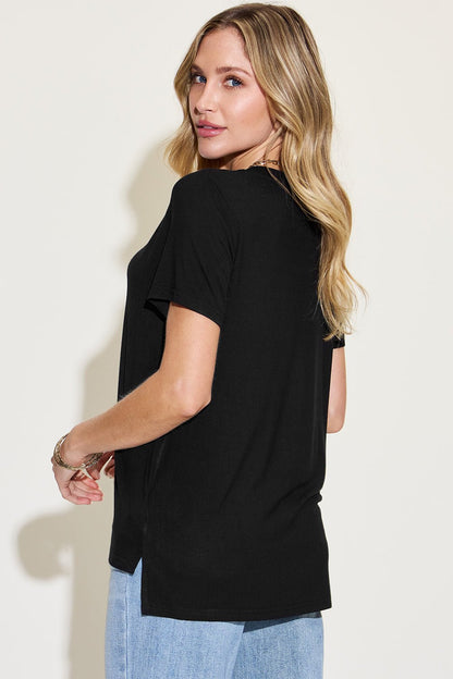 Basic Bae Full Size V - Neck High - Low T - Shirt - Jaazi Intl