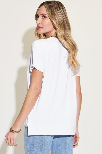 Basic Bae Full Size V - Neck High - Low T - Shirt - Jaazi Intl