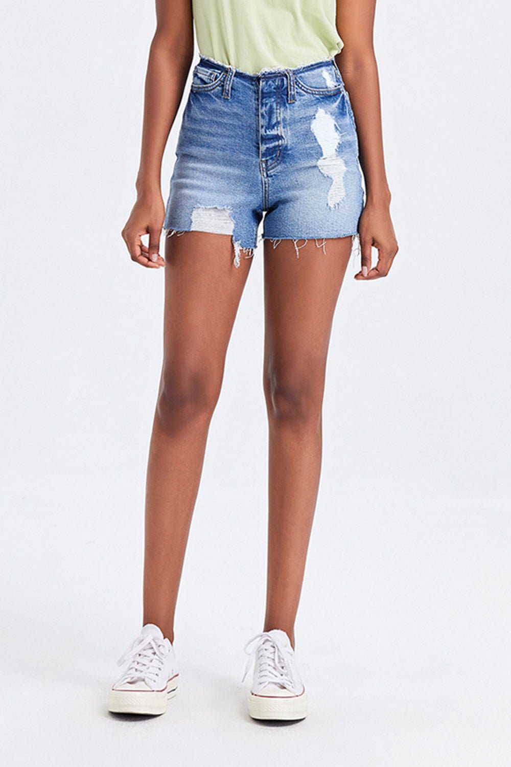 BAYEAS High Rise Bandless Denim Shorts - Jaazi Intl