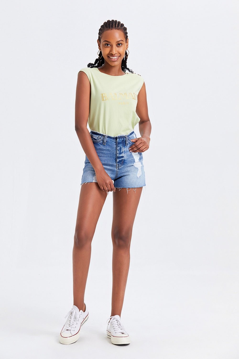 BAYEAS High Rise Bandless Denim Shorts - Jaazi Intl