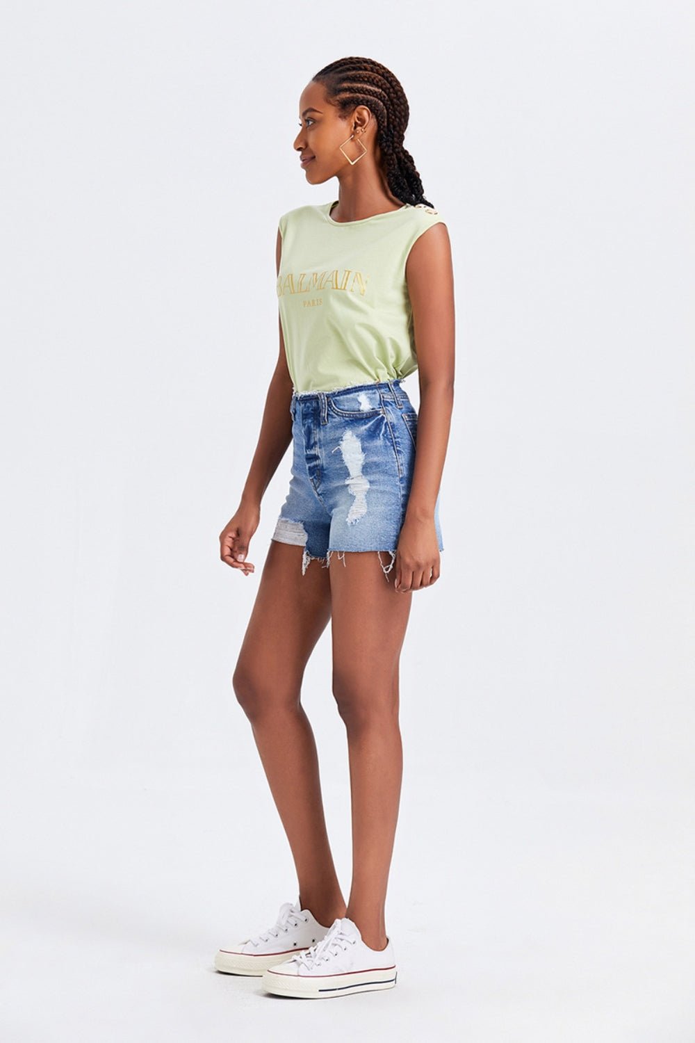 BAYEAS High Rise Bandless Denim Shorts - Jaazi Intl