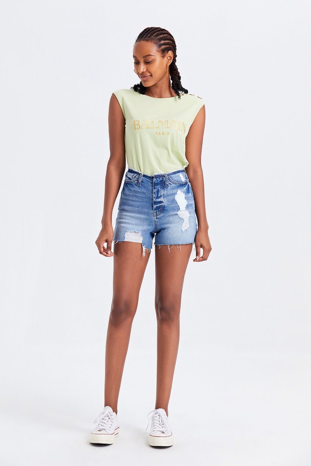 BAYEAS High Rise Bandless Denim Shorts - Jaazi Intl