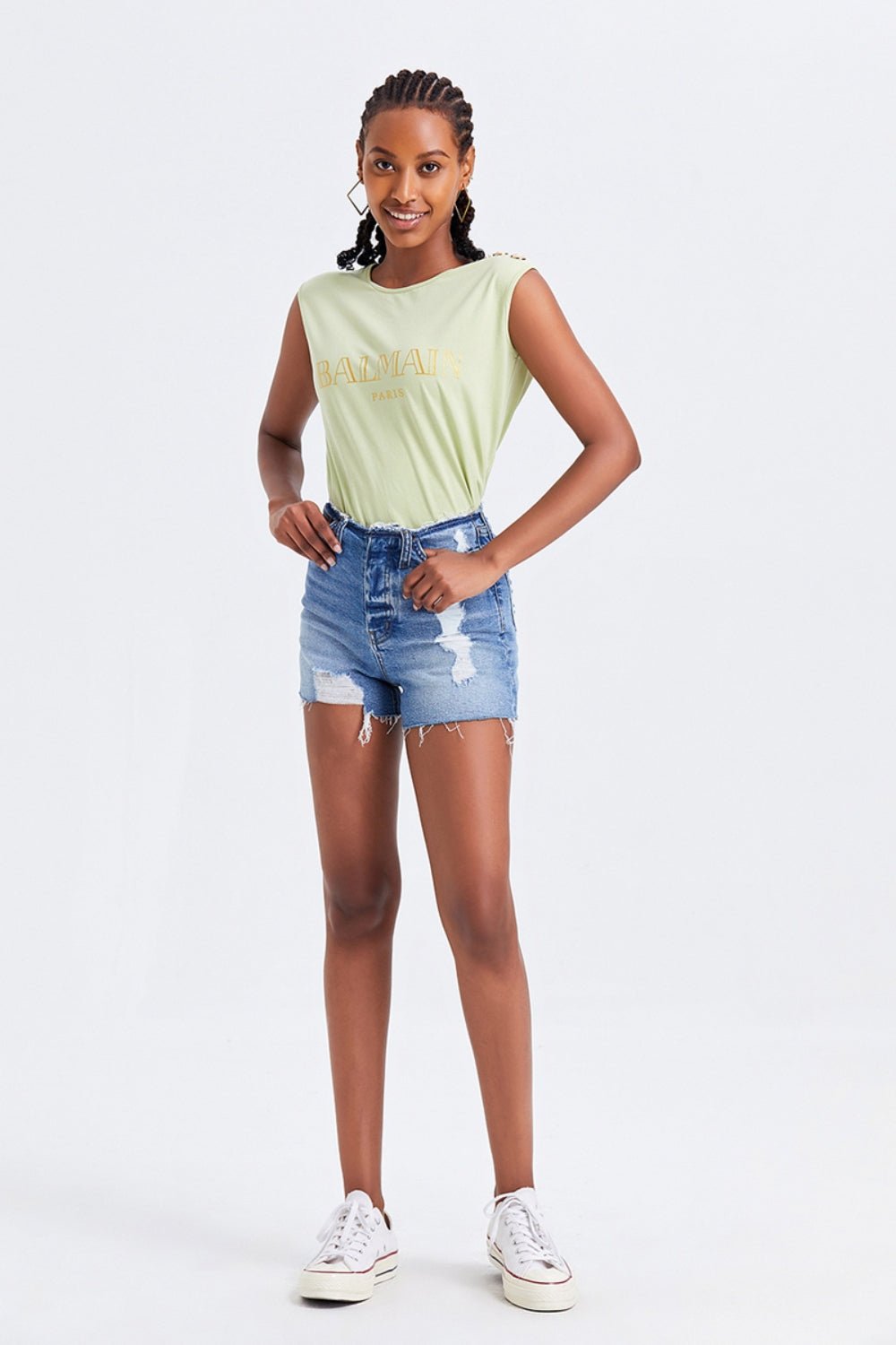 BAYEAS High Rise Bandless Denim Shorts - Jaazi Intl