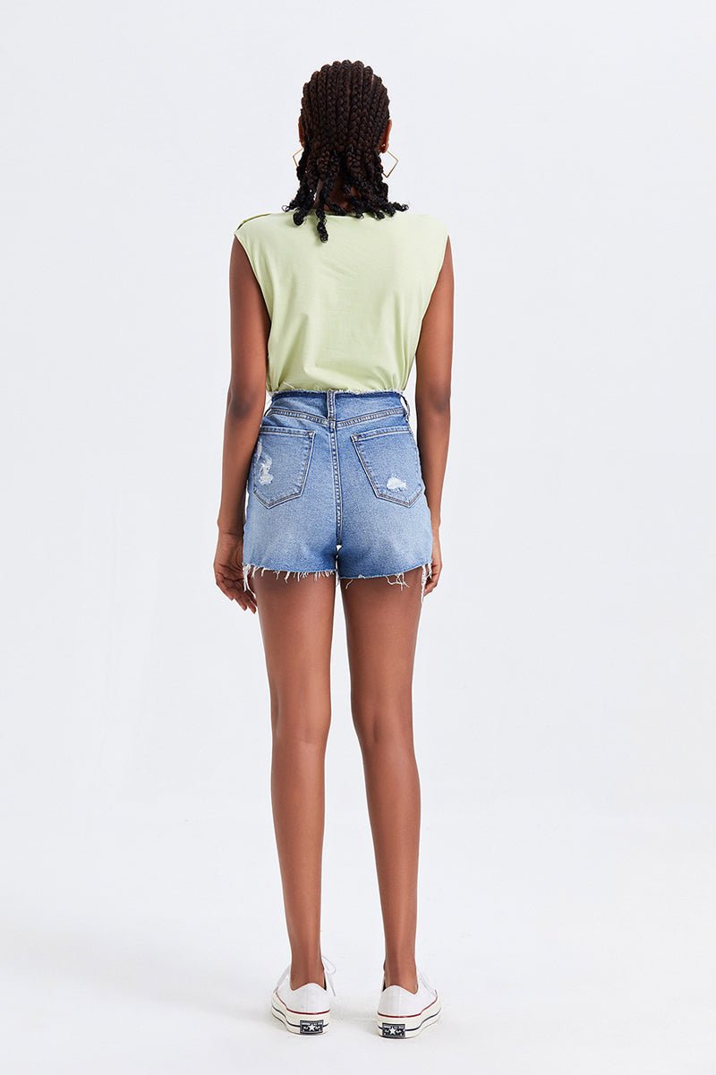 BAYEAS High Rise Bandless Denim Shorts - Jaazi Intl