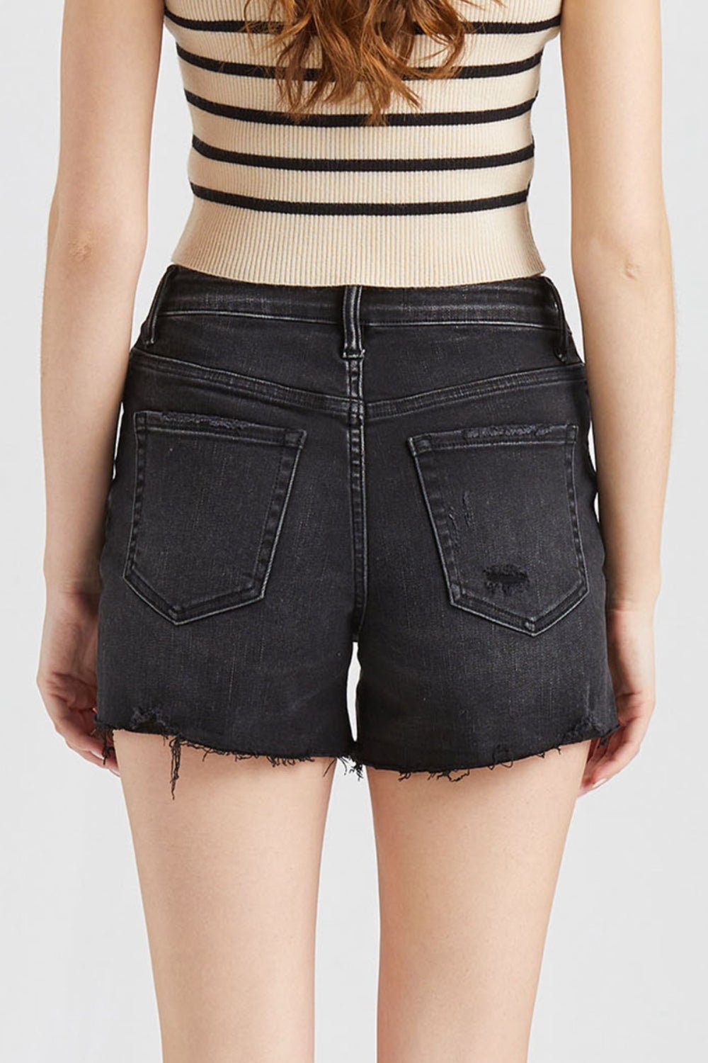 BAYEAS Stepped Waist Raw Hem Denim Shorts - Jaazi Intl