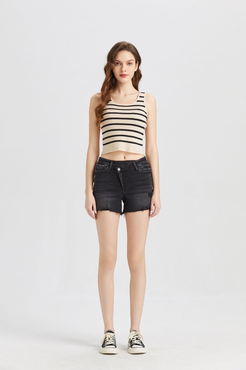 BAYEAS Stepped Waist Raw Hem Denim Shorts - Jaazi Intl