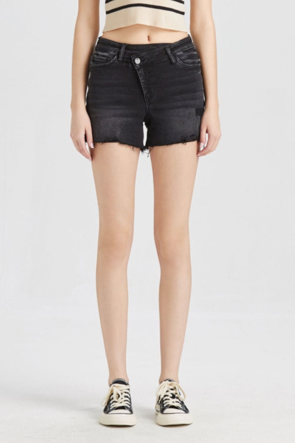 BAYEAS Stepped Waist Raw Hem Denim Shorts - Jaazi Intl