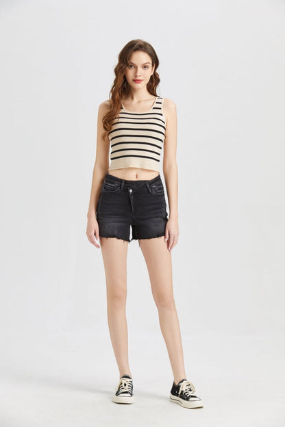 BAYEAS Stepped Waist Raw Hem Denim Shorts - Jaazi Intl