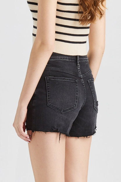 BAYEAS Stepped Waist Raw Hem Denim Shorts - Jaazi Intl