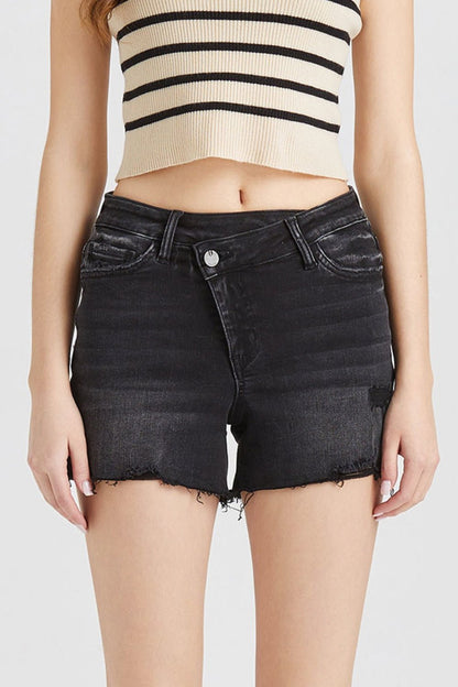 BAYEAS Stepped Waist Raw Hem Denim Shorts - Jaazi Intl