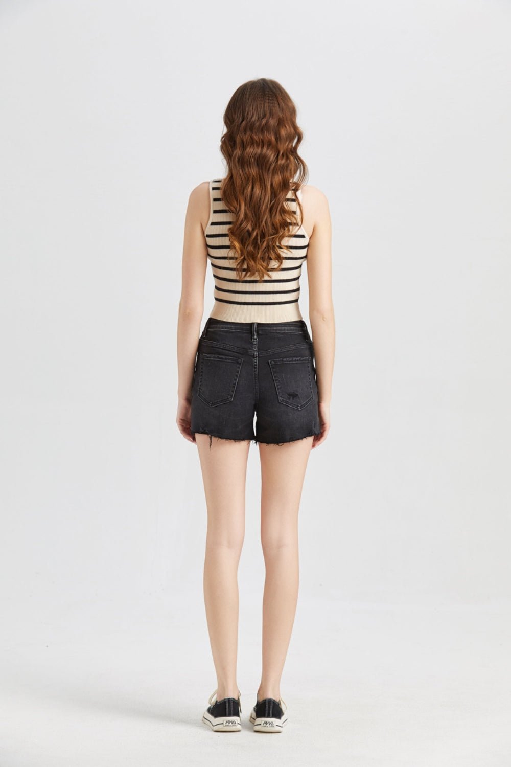 BAYEAS Stepped Waist Raw Hem Denim Shorts - Jaazi Intl