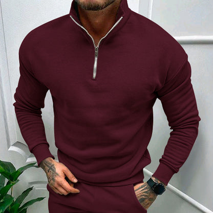 Men's Autumn And Winter Fleece-lined Solid Color Long Sleeve