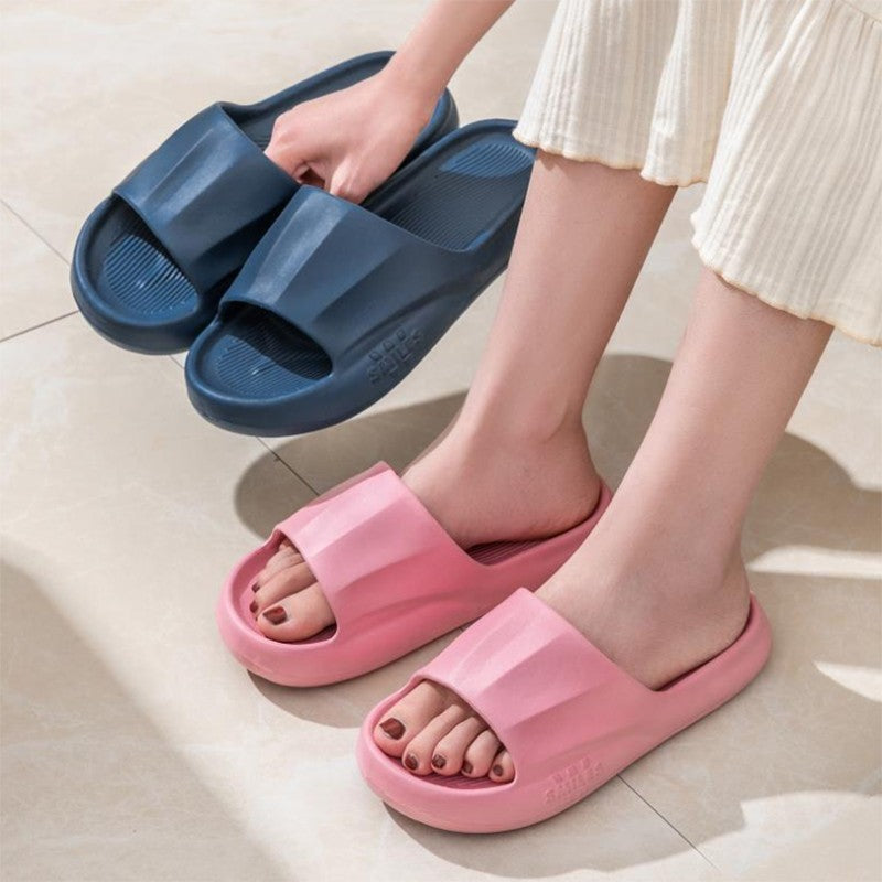 New Solid Striped Peep-toe Home Slippers Women Men House Shoes Non-slip Floor Bathroom Slippers For Couple